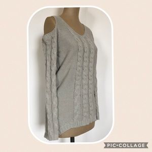 Gray Cold Shoulder Cable Knit Sweater by Venus
